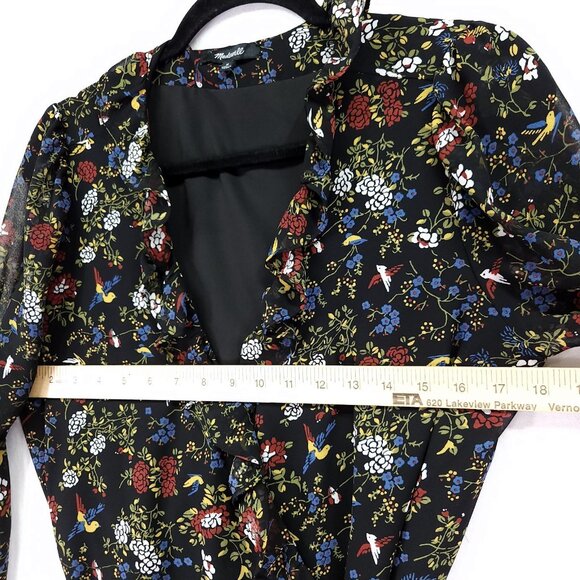 Madewell Ruffled Wrap Dress Size Medium Sheer-Sleeve in Finch Floral - Picture 12 of 16